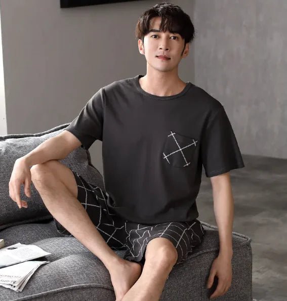 Pajamas Men's Summer Cotton Short Sleeve Shorts Suit - mrbonnystore - mrbonnystore - BOXX3JGRO - #product_title# - Pajamas Men's Summer Cotton Short Sleeve Shorts Suit - My Store - #store_name# - #Category# - #Product Name#