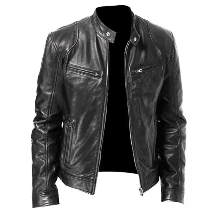 Men's Zip Cardigan PU Leather Jacket With Stand Collar - mrbonnystore - My Store - BNAFMGB - #product_title# - Men's Zip Cardigan PU Leather Jacket With Stand Collar - My Store - #store_name# - #Category# - #Product Name#