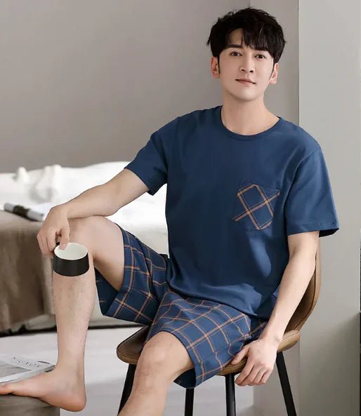 Pajamas Men's Summer Cotton Short Sleeve Shorts Suit - mrbonnystore - mrbonnystore - CL694CWF4 - #product_title# - Pajamas Men's Summer Cotton Short Sleeve Shorts Suit - My Store - #store_name# - #Category# - #Product Name#