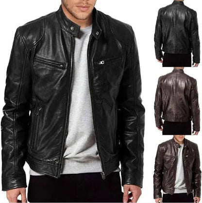 Men's Zip Cardigan PU Leather Jacket With Stand Collar - mrbonnystore - My Store - TJY8ILZ6U - #product_title# - Men's Zip Cardigan PU Leather Jacket With Stand Collar - My Store - #store_name# - #Category# - #Product Name#