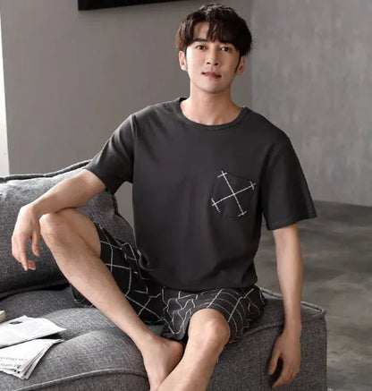 Pajamas Men's Summer Cotton Short Sleeve Shorts Suit - mrbonnystore - mrbonnystore - V0L5GP1GS - #product_title# - Pajamas Men's Summer Cotton Short Sleeve Shorts Suit - My Store - #store_name# - #Category# - #Product Name#